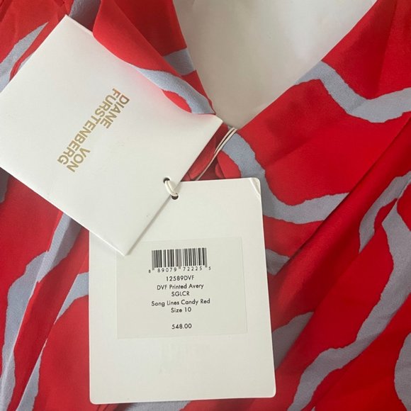 NWT Diane Von Furstenberg Red 100% Silk Wrap Midi Dress Size 10 - Picture 13 of 13